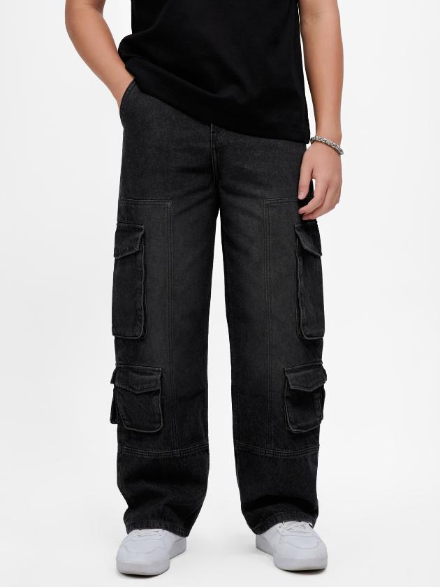 [teket] / ☆ 24FW Weekend Cargo Jeans / Black/ UNISEX Black Denim Cargo Pants | Techwear