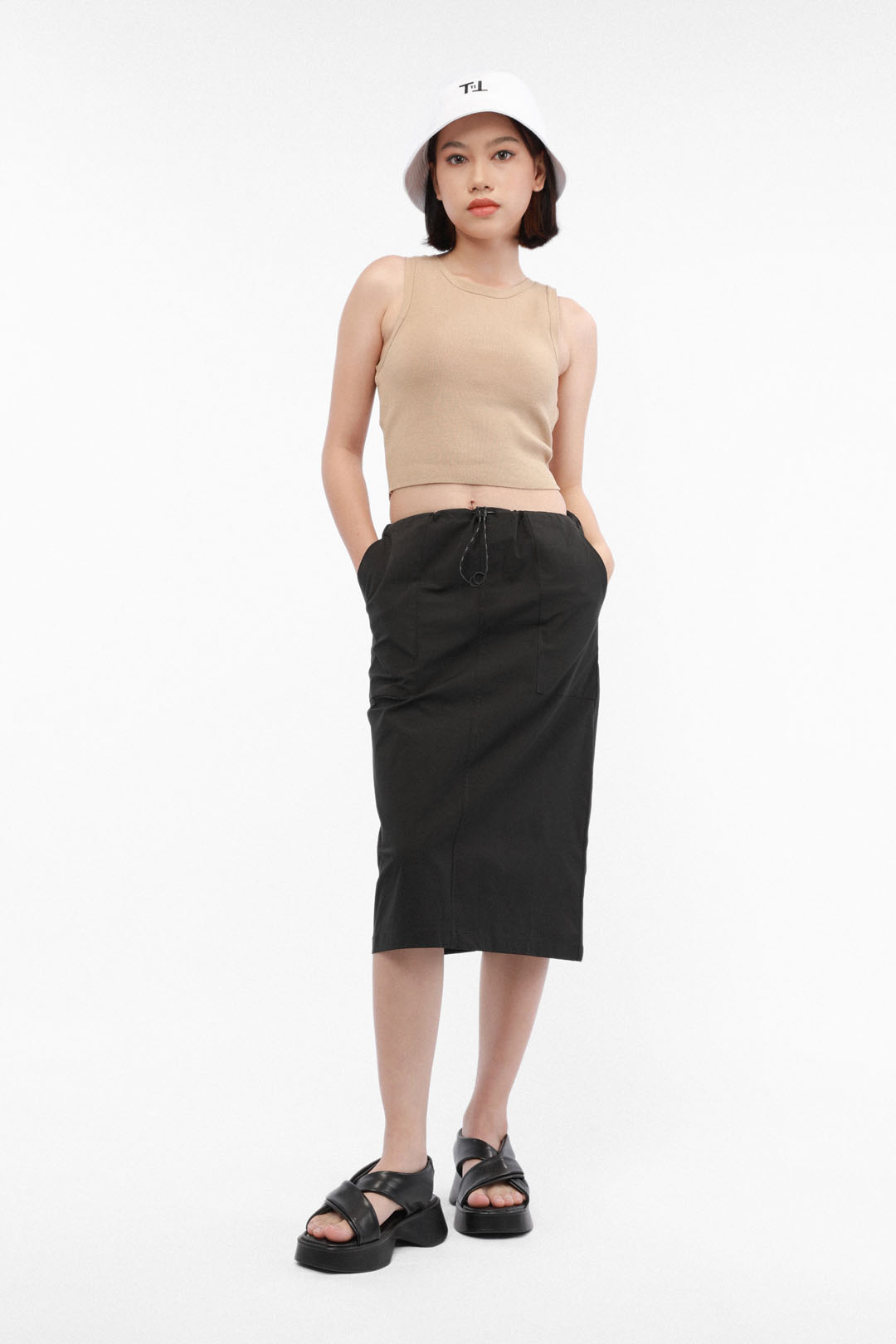 Mini Skirt Midi Pencil Skirt With Pockets Twill Canvas Cargo