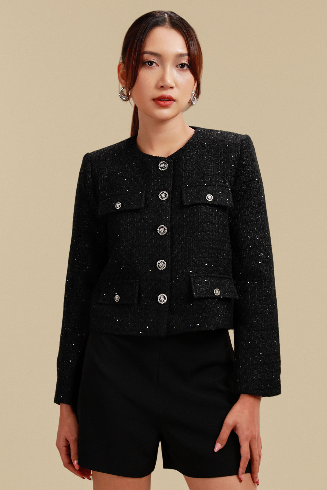 ★専用★ NO COLOR TWEED JACKET el conductorH - MIXED TWEED BONDAGE NO COLLAR JKT (IVORY